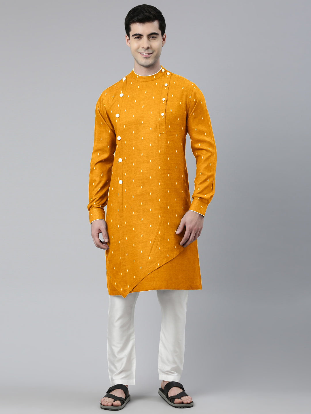 Mustard Design Asymmetrical Kurta Set