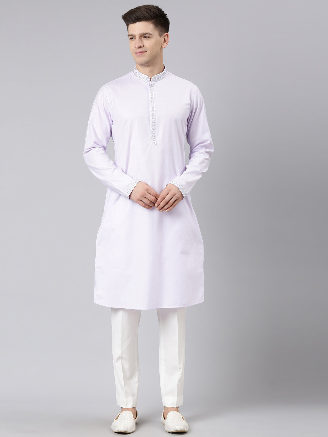 Lavender Cotton Embroidery Kurta Set