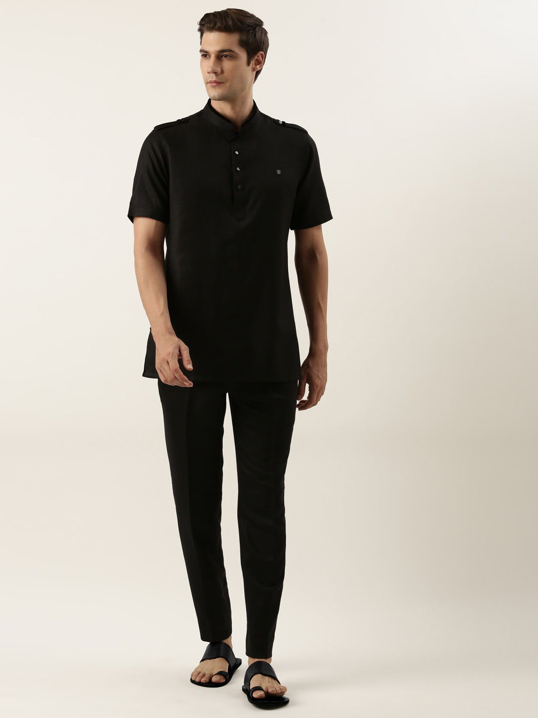 Black Fine Cotton Short Kurta