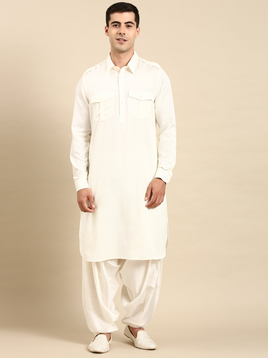 White  Cotton Pathani with Salwar
