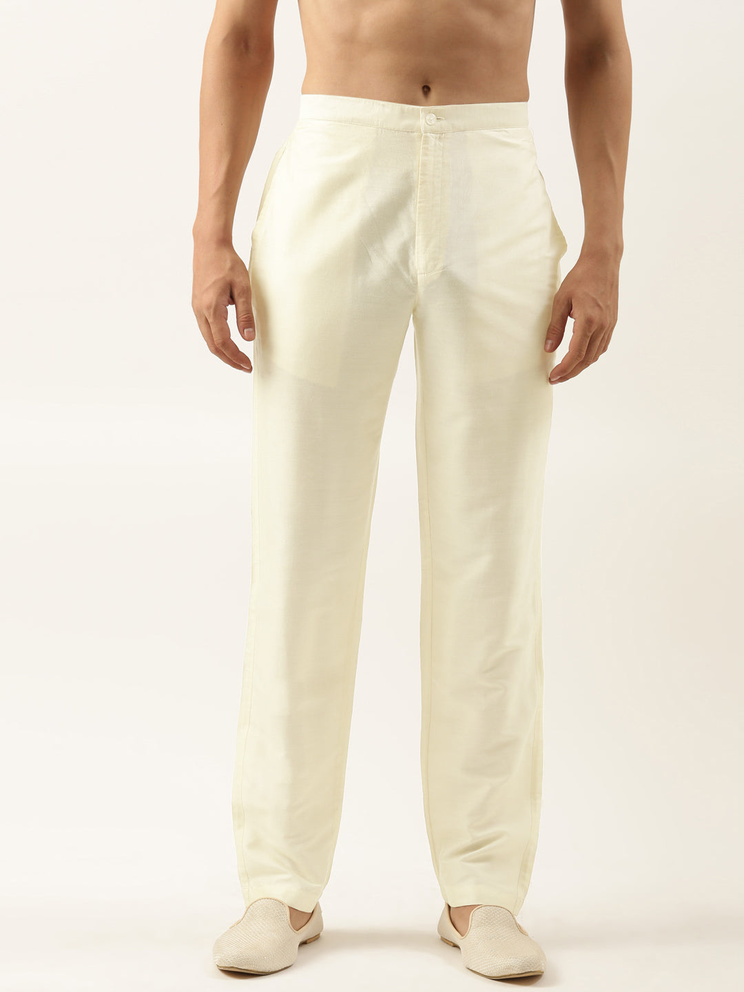 Cream Cotton Silk Pant Pajama