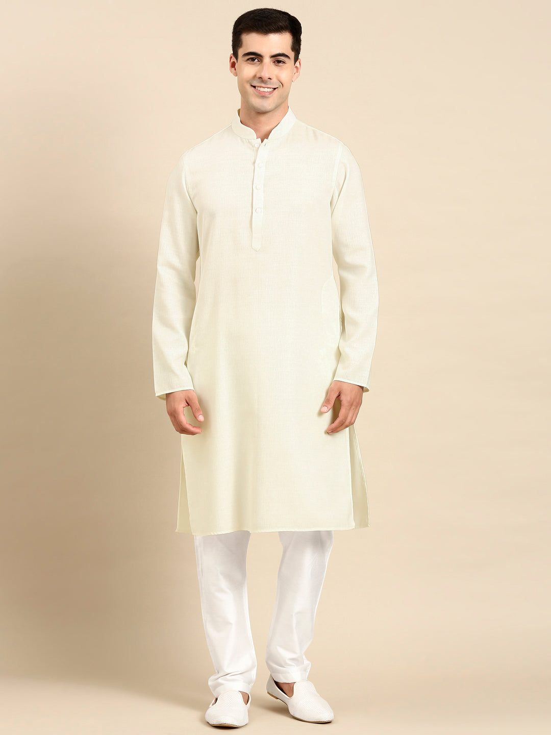 Cream Twill Weave Cotton Kurta  Set