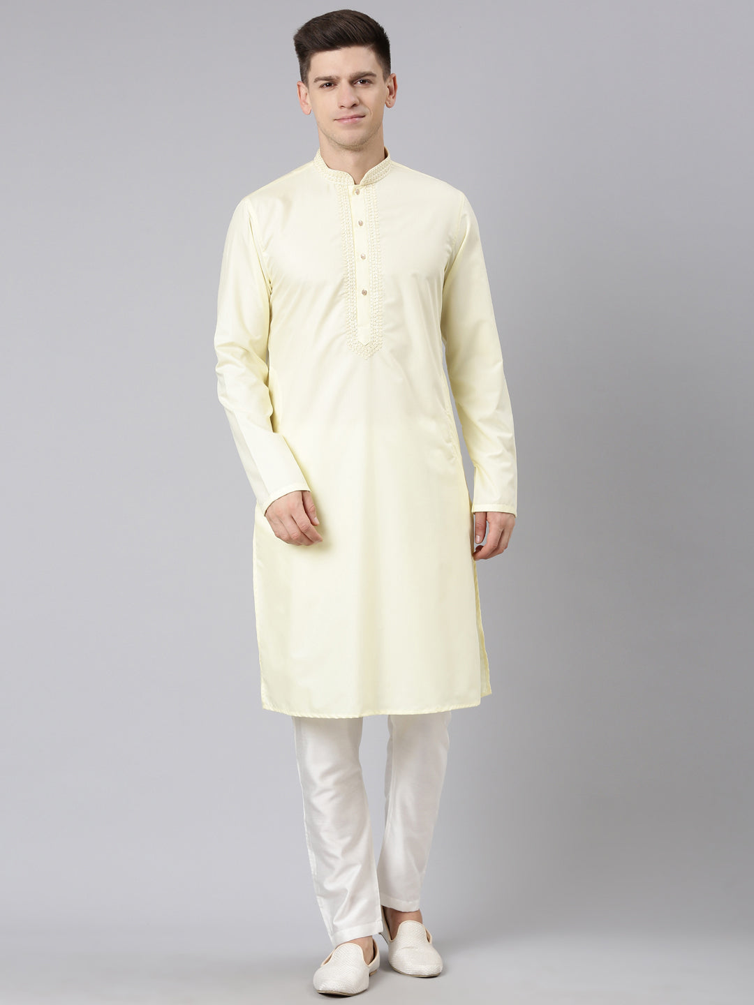 Lemon Cotton Dori Embroidery Kurta Set