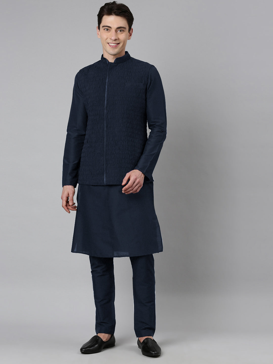 Navy Ruching Jacket Kurta Set