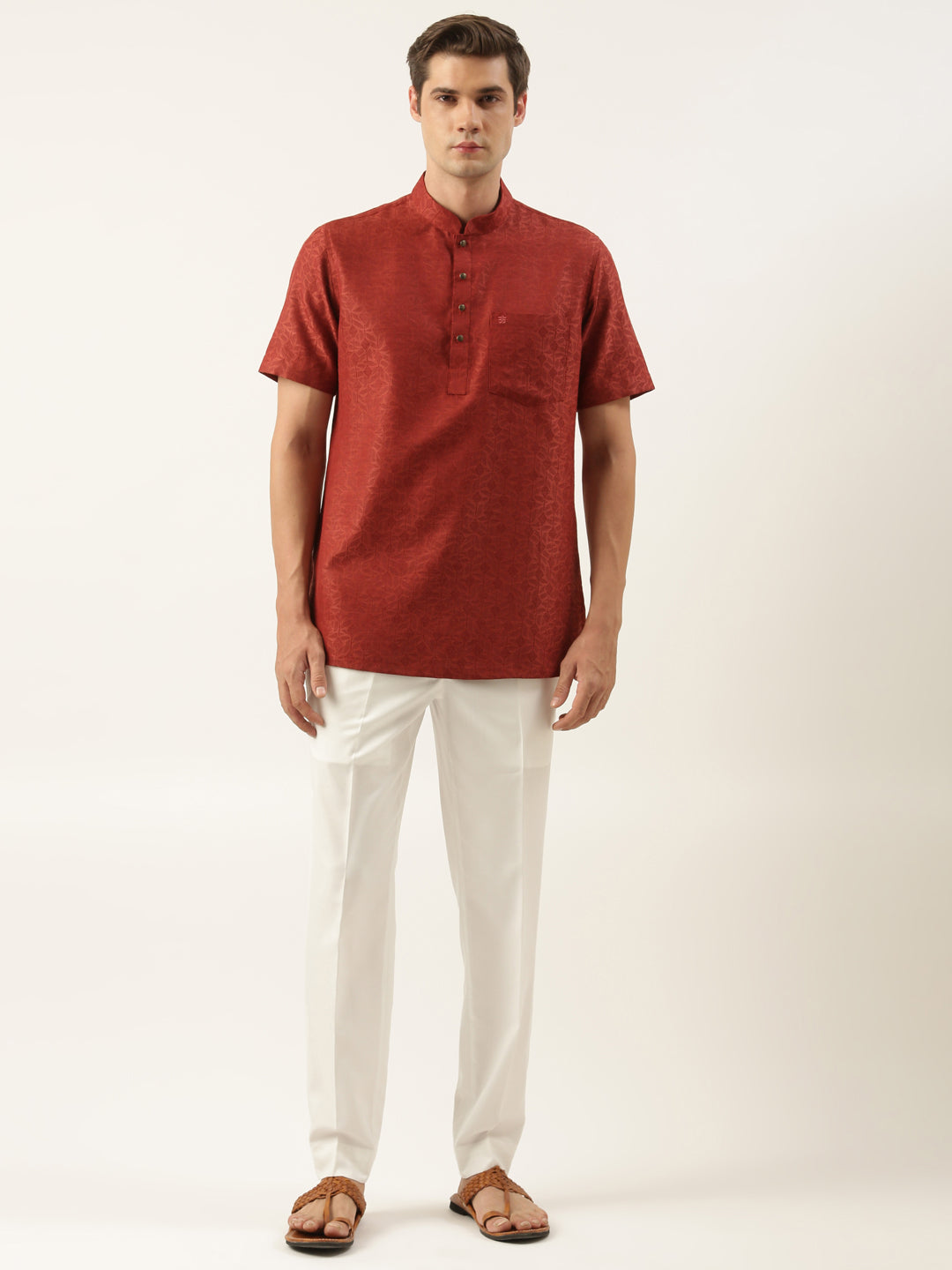 Rust cotton Jacquard Short Kurta