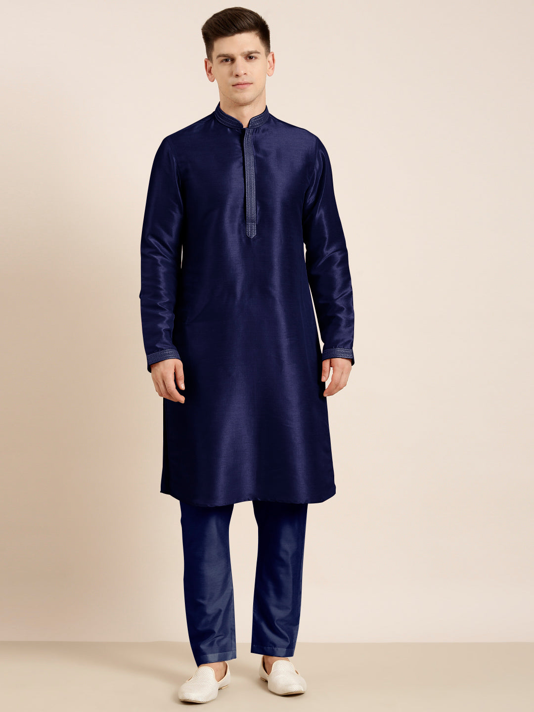 Navy Blue Embroidered Kurta Set