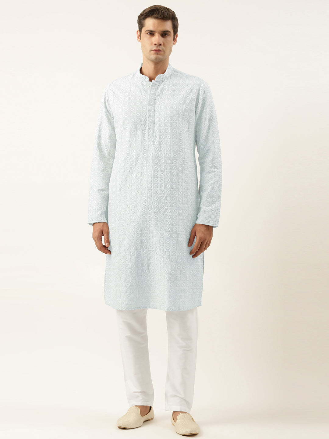 Aqua Blue Embroidered Kurta Set