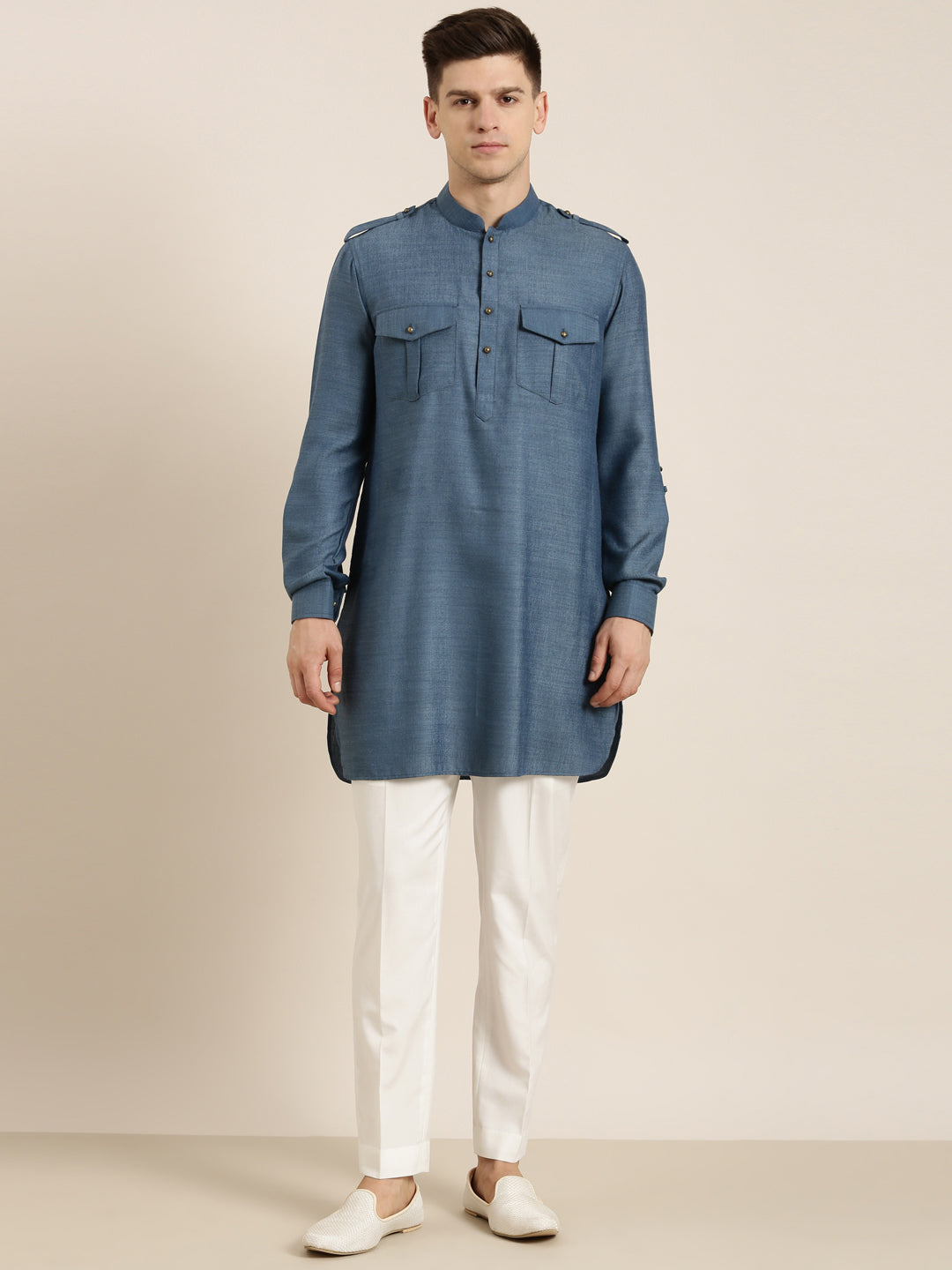 Denim Blue cotton Short Pathani