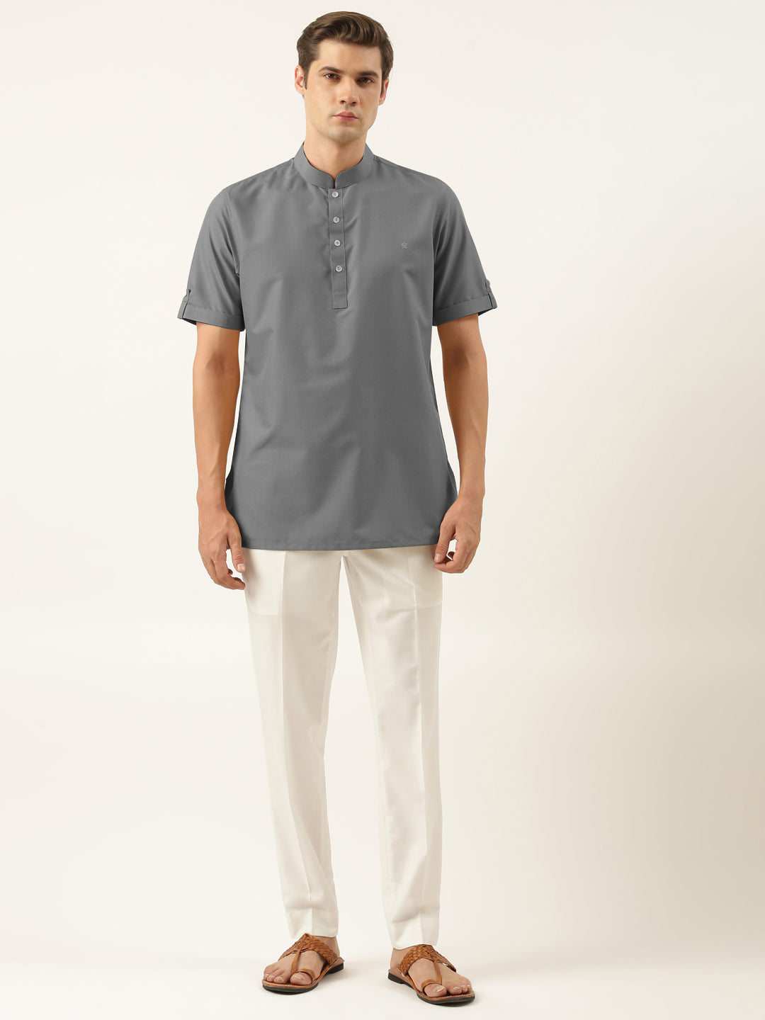 Grey Cotton Short Kurta Set