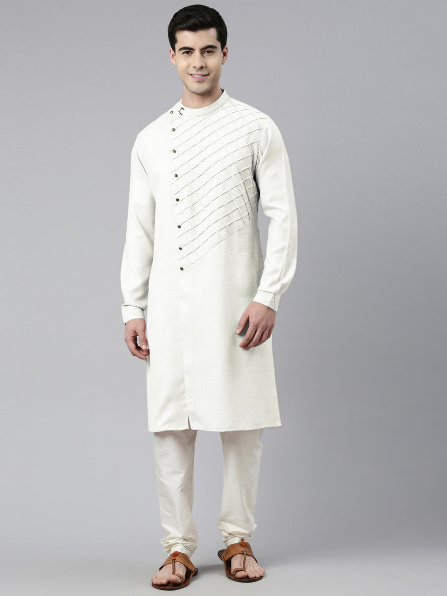 Satvik Off-White Yoga Angharkha Set, Rajasthani Angrakha Kurti, अंगरखा शैली  की कुर्ती - Charkha Tales, Lucknow