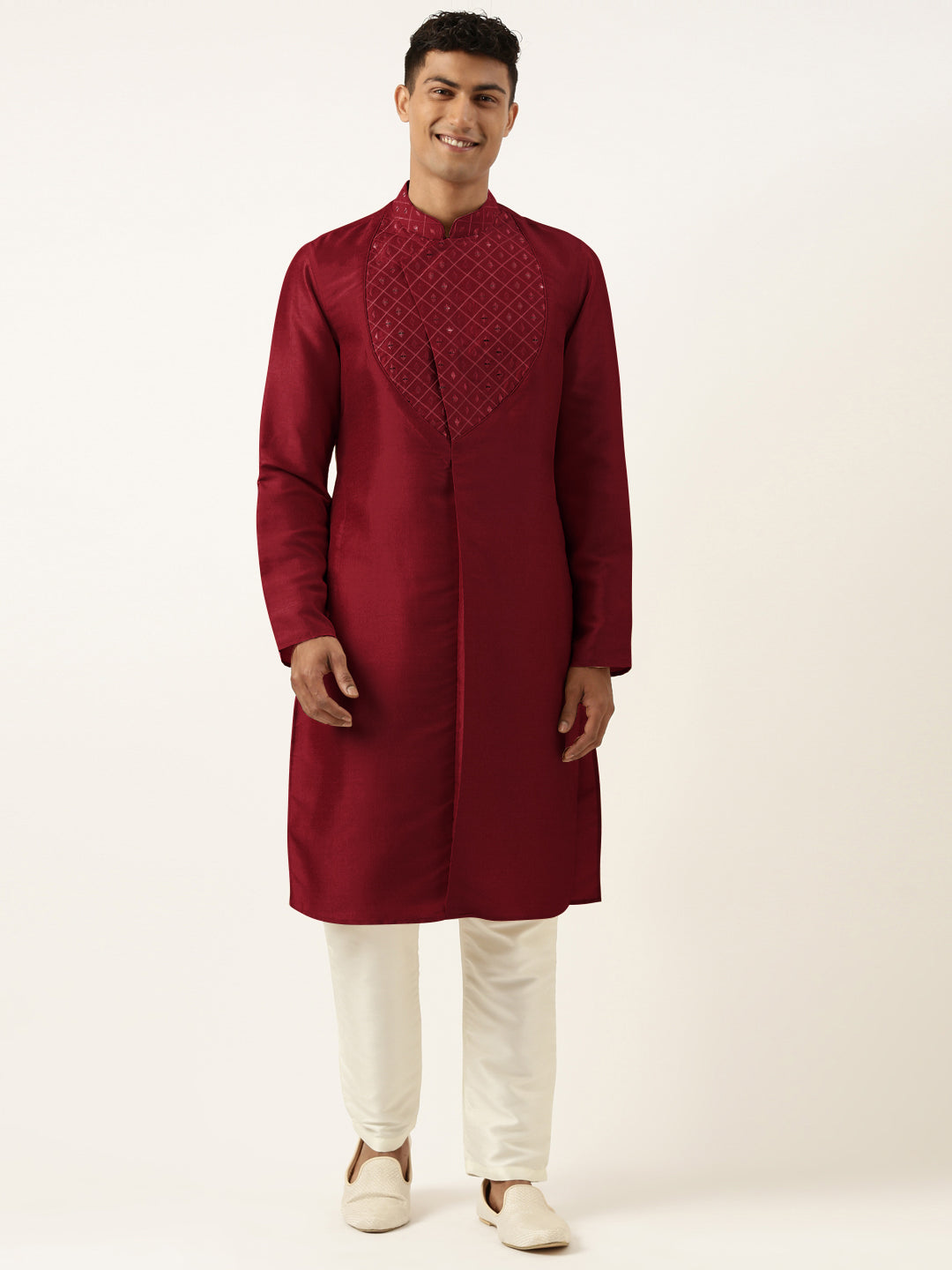 Maroon Embroidery Angrakha Kurta Set