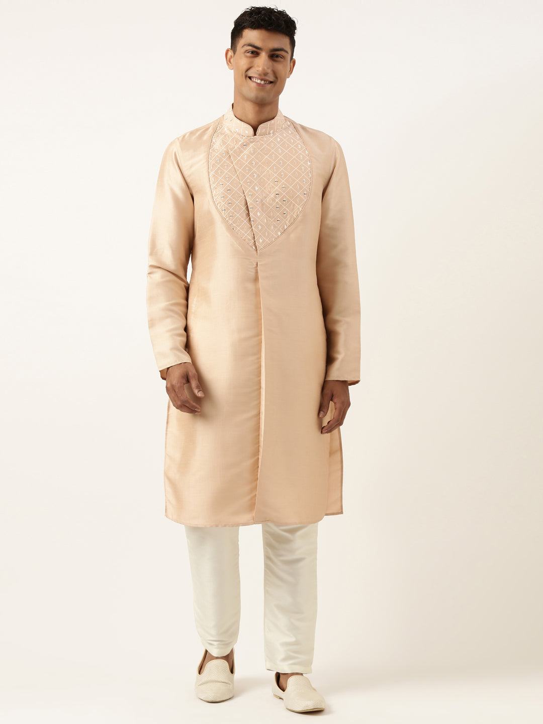 Peach Embroidery Angrakha Kurta Set