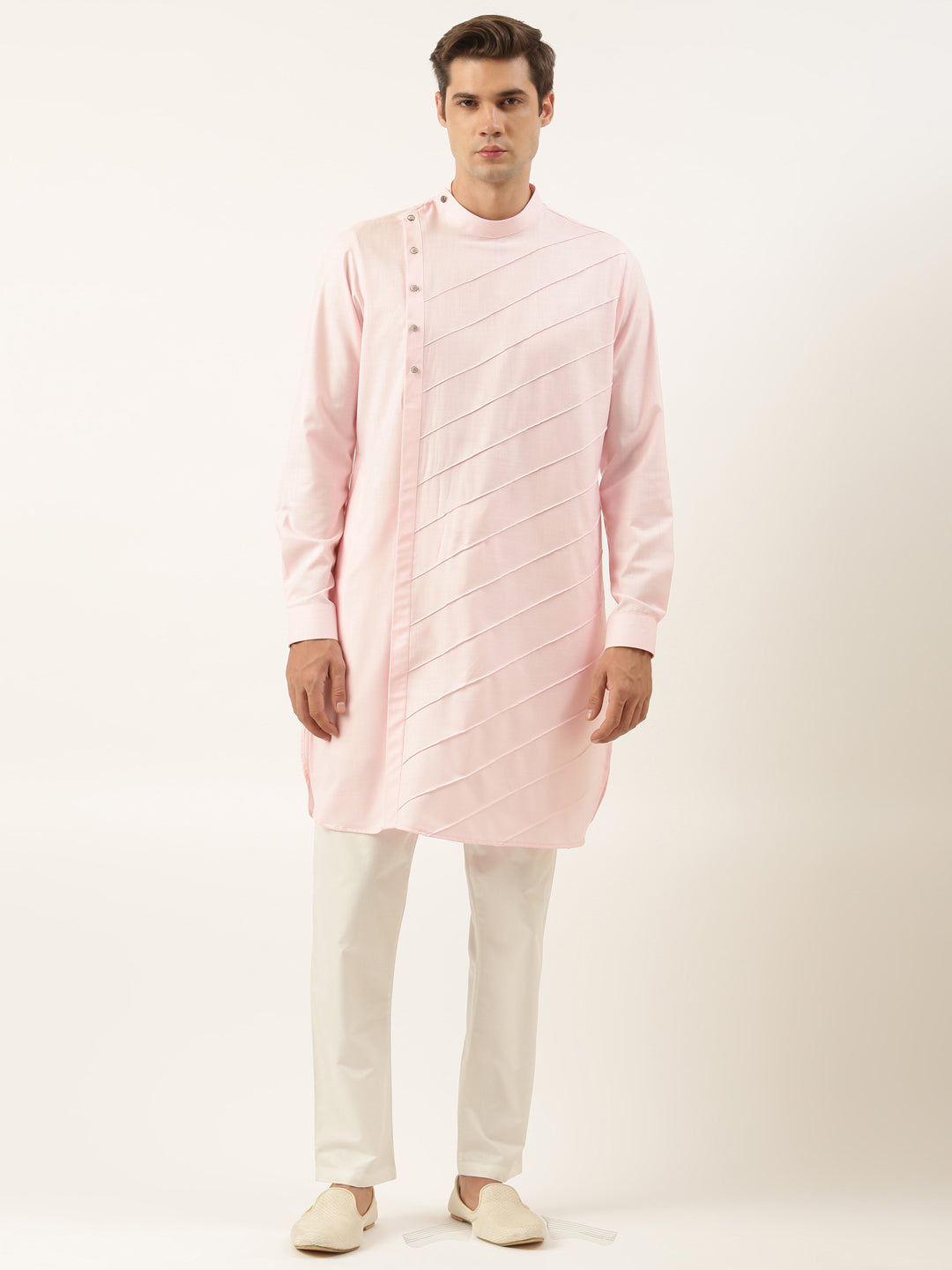 Light Pink Pintux Cotton Side Open Kurta Set