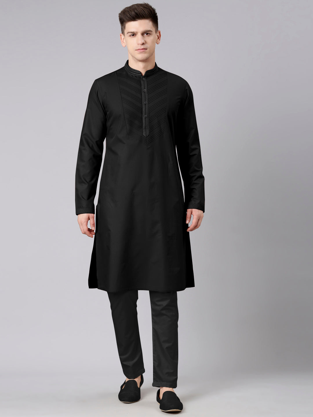 Black Pleated Cotton Kurta Set