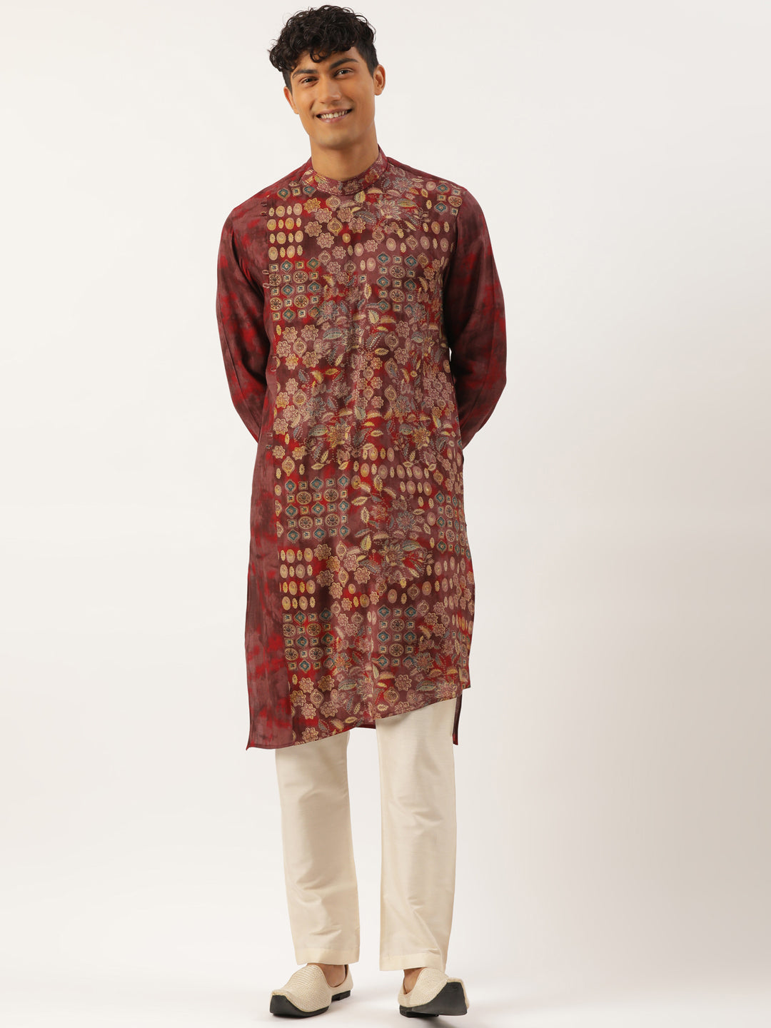 Maroon Printed Angrakha Kurta Set