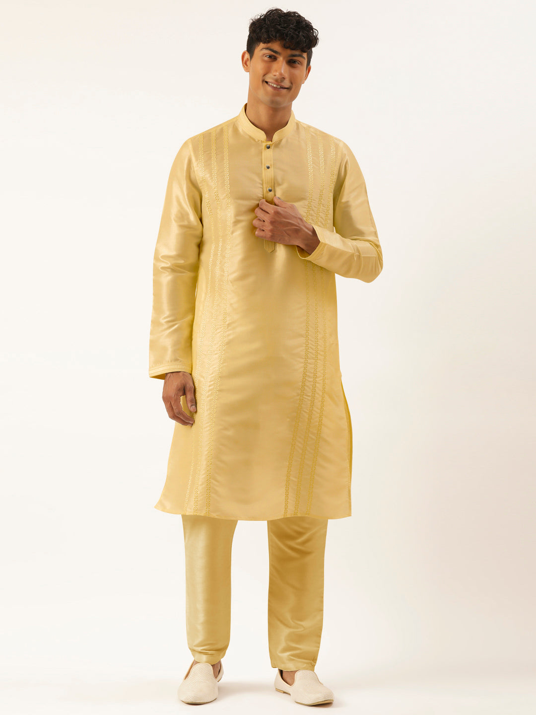 Cream Embroidered Kurta Set