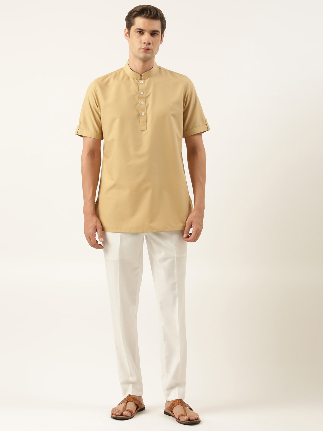 Beige Cotton Short Kurta