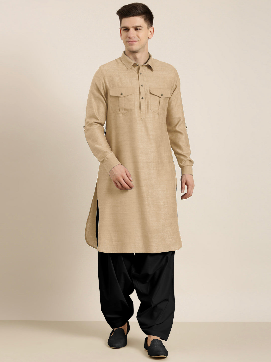 Beige cotton Pathani with Salwar