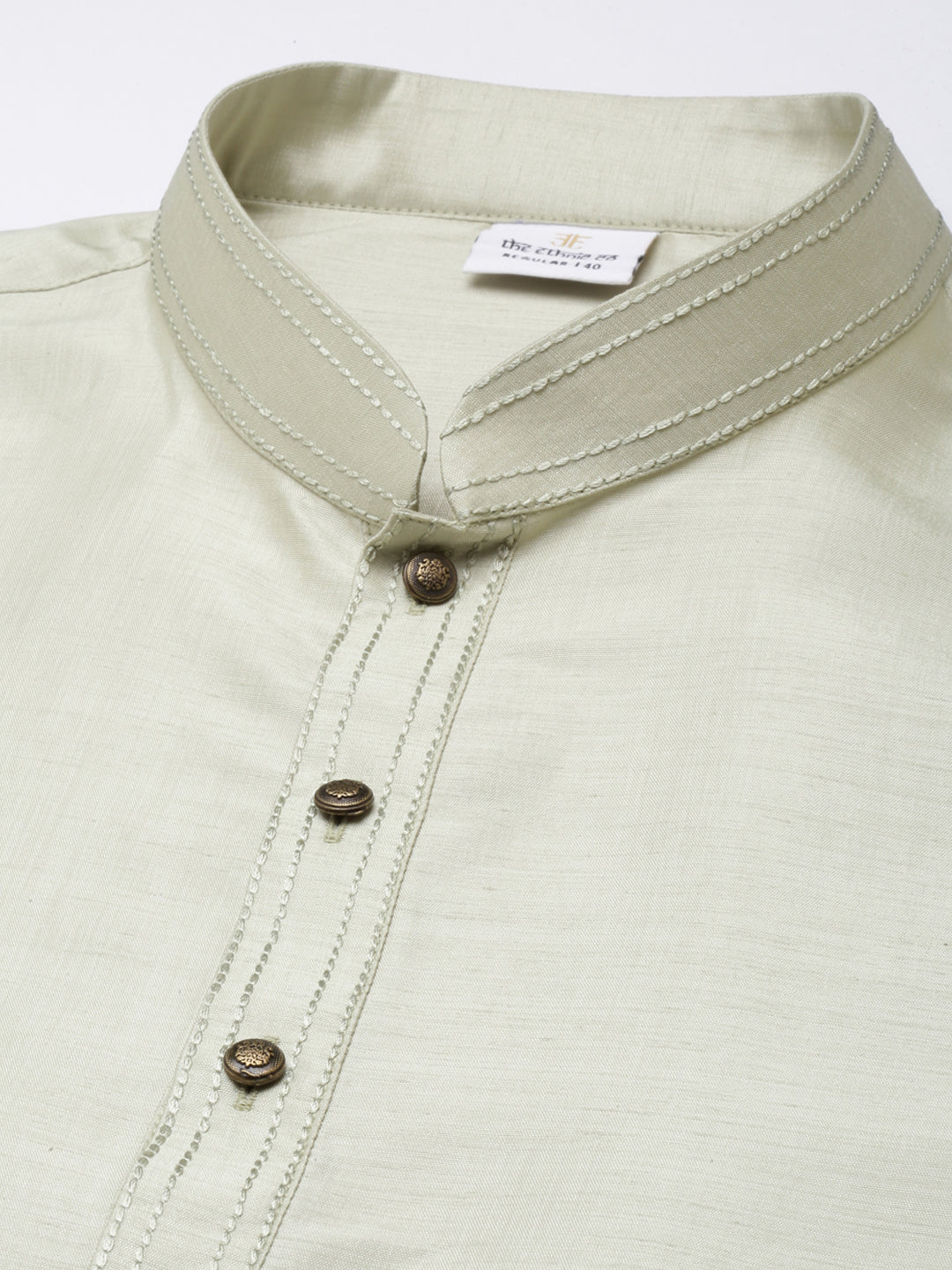 Beige Printed Cotton Jacket Kurta Set