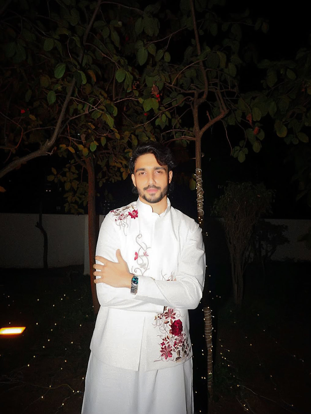 Tanzeel Khan in White Cotton Embroidered Jacket Kurta Set