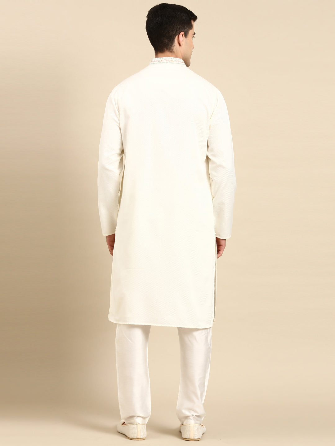 Off White Embroidered Kurta Set