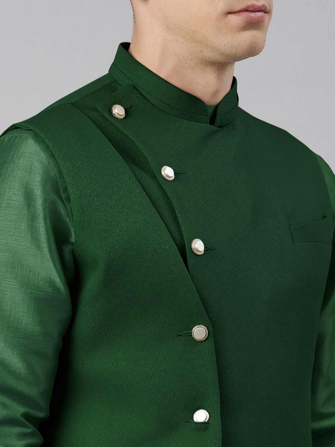 Green Waistcoat Jacket With Mint Crushed Kurta