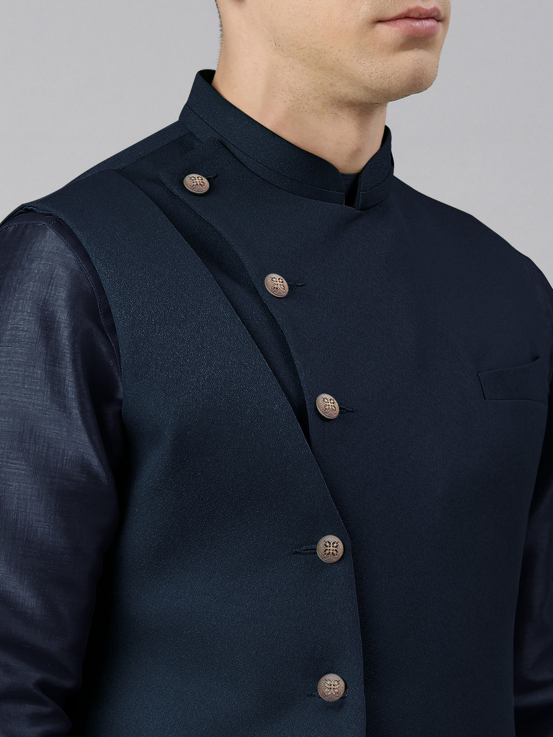Blue Waistcoat Jacket With Mint Crushed Kurta