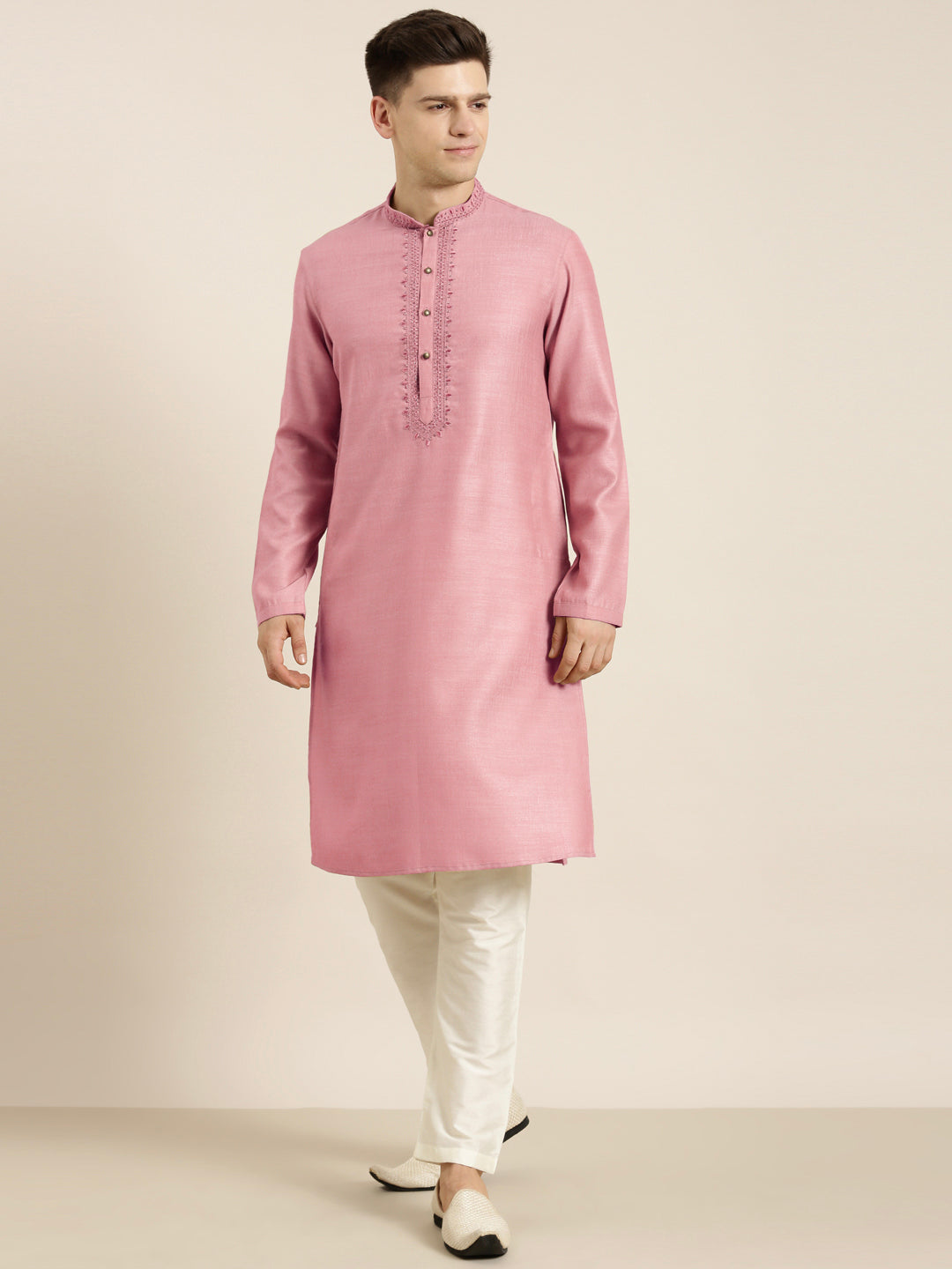 Old Rose cotton Dori Embroidered Kurta