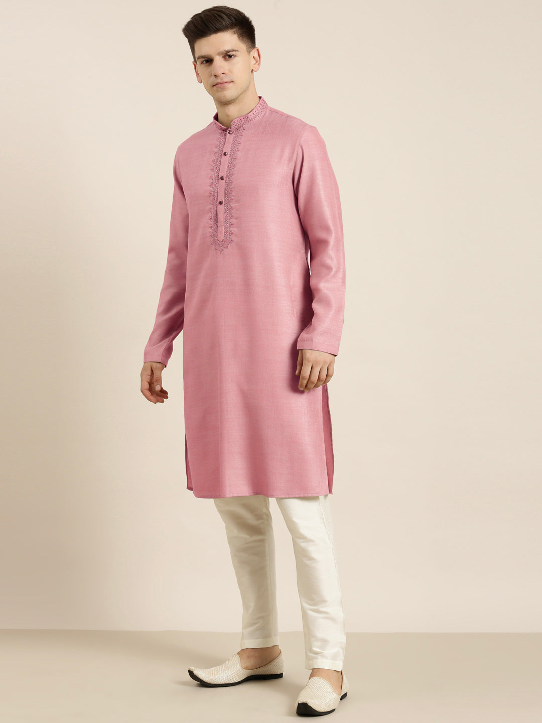 Old Rose cotton Dori Embroidered Kurta