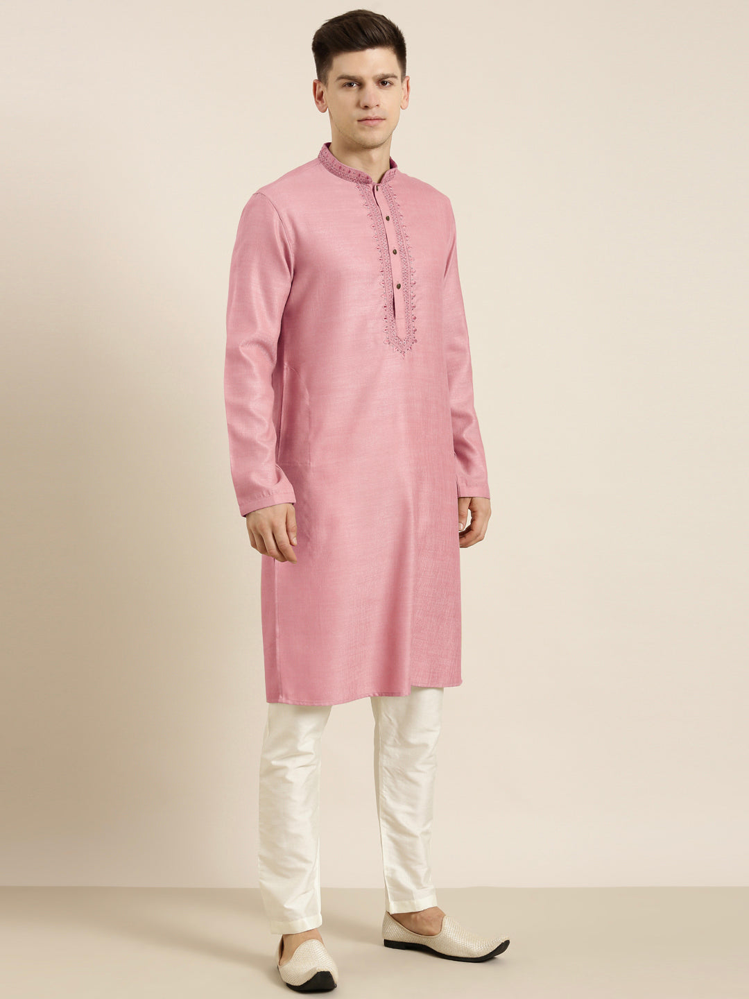 Old Rose cotton Dori Embroidered Kurta