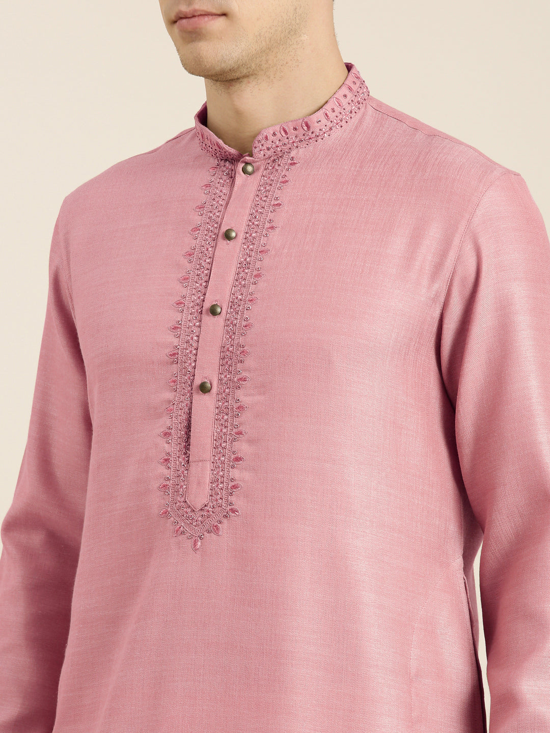 Old Rose cotton Dori Embroidered Kurta