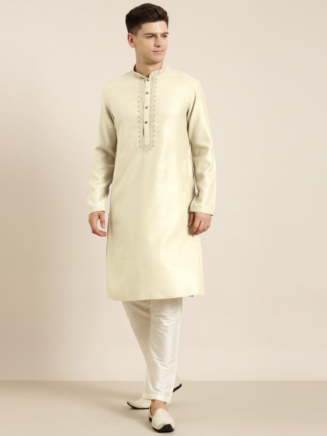 Cream cotton Dori Embroidered Kurta