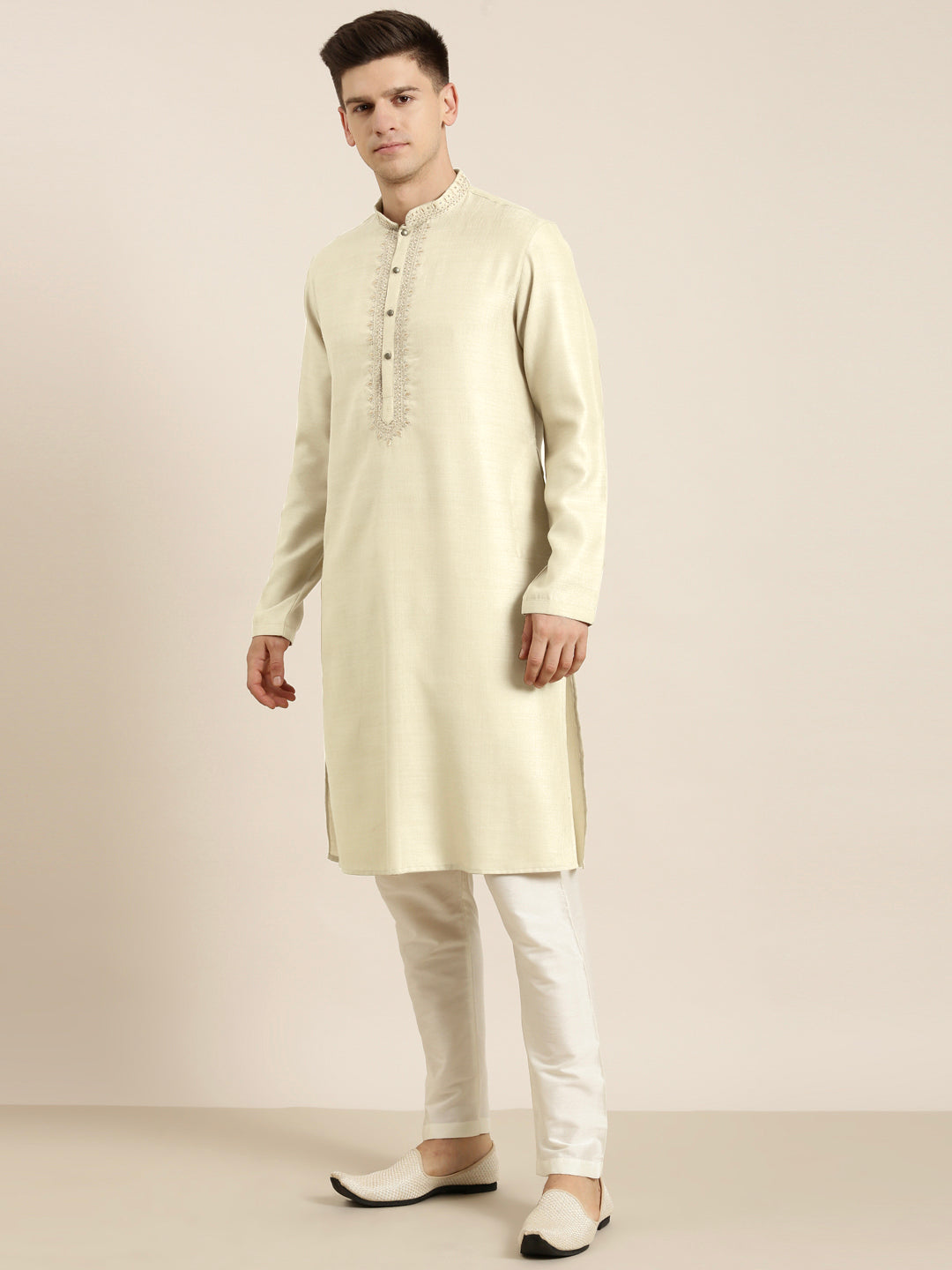 Cream cotton Dori Embroidered Kurta