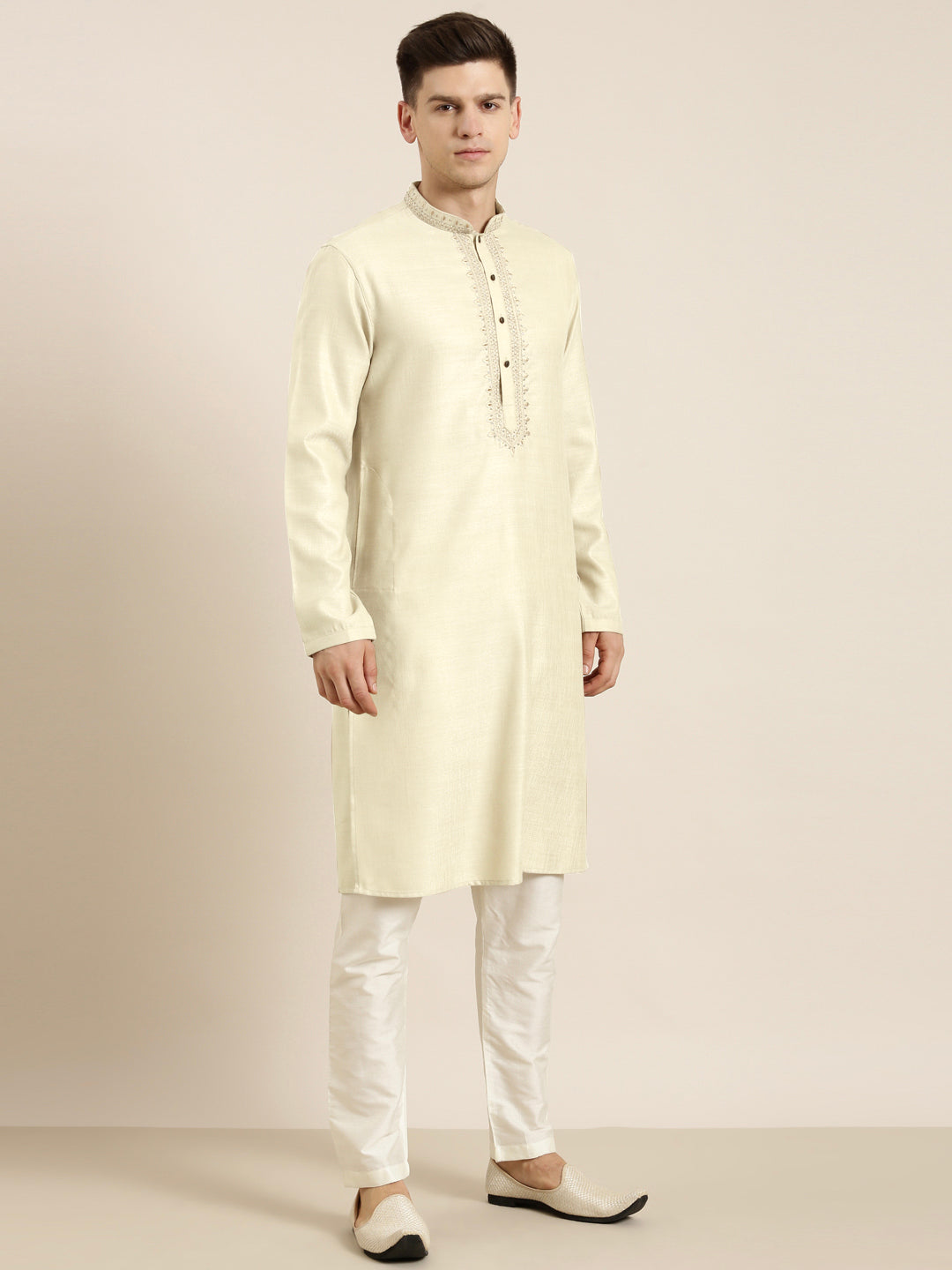 Cream cotton Dori Embroidered Kurta