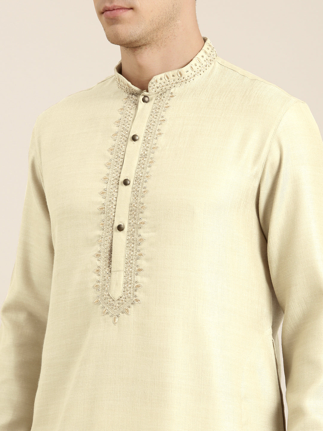 Cream cotton Dori Embroidered Kurta