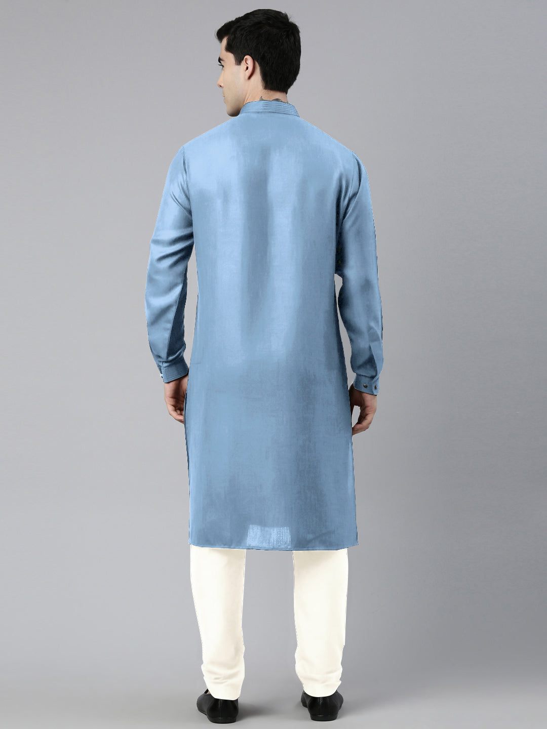 Light Blue Cotton Pathani Kurta Set with Patch pocket