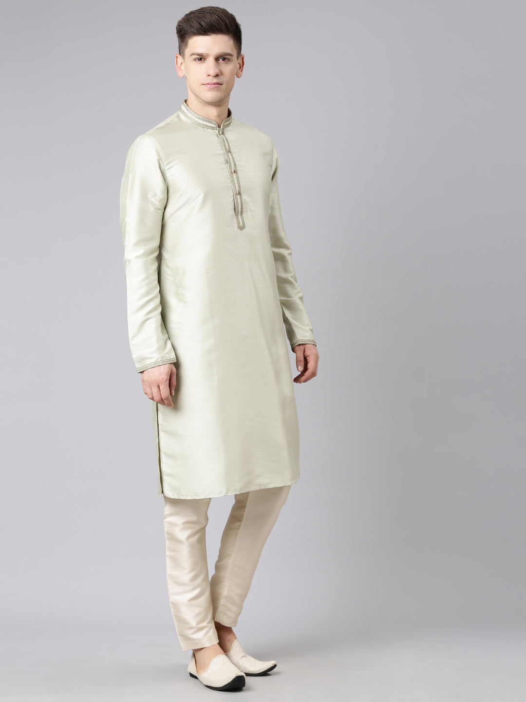 Olive Green Dori Embroidery Jacket  Kurta Set