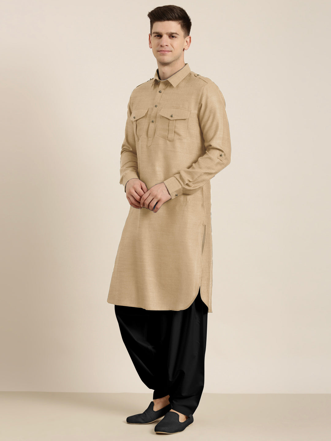 Beige cotton Pathani with Salwar