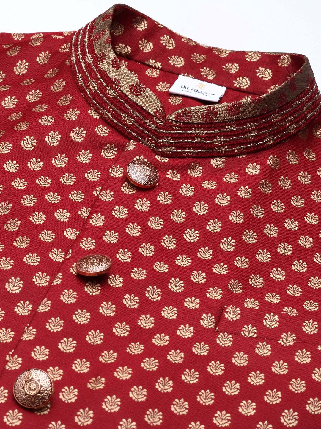 Scarlet Red Brocade Jacket and Kurta Set