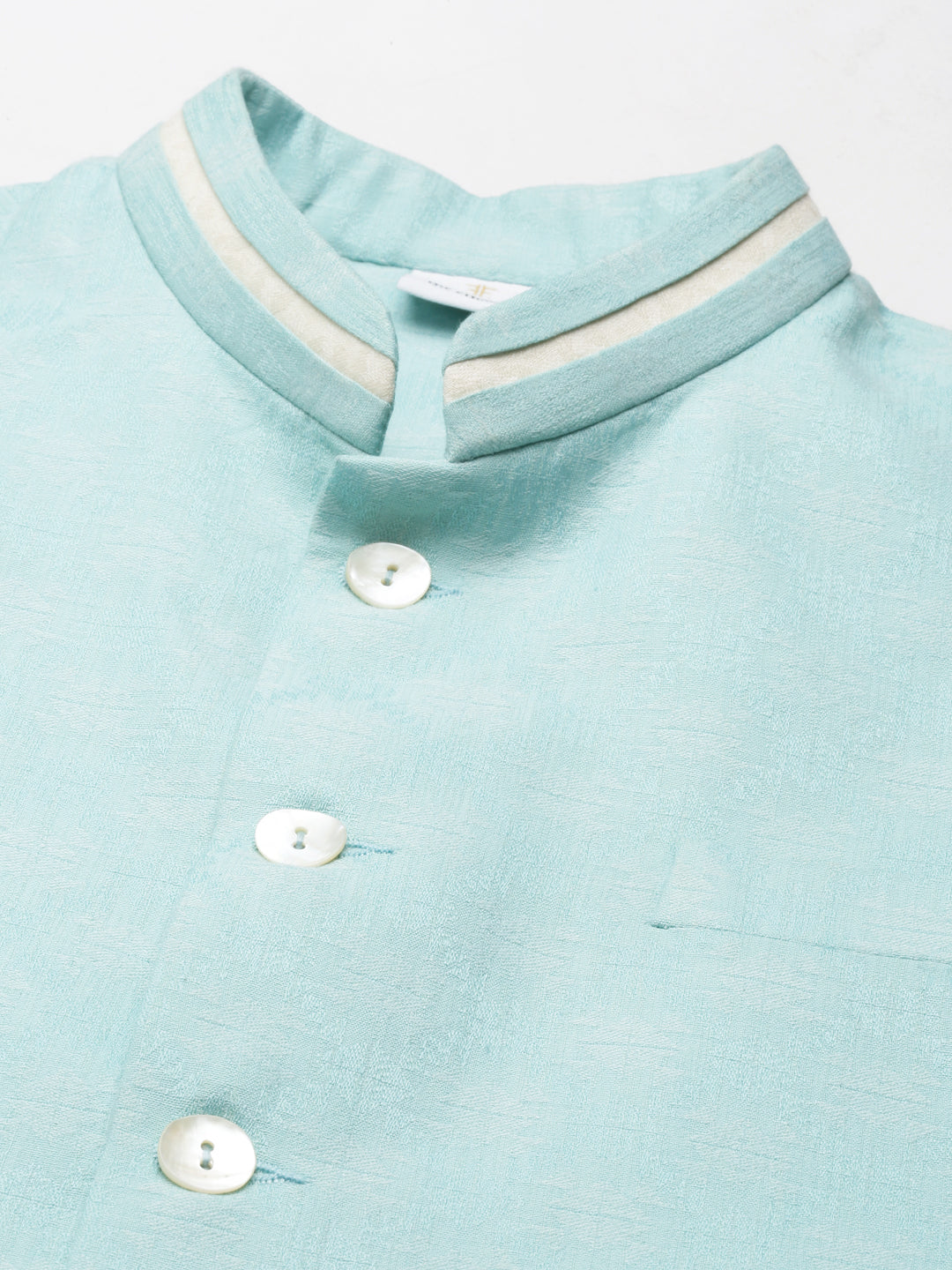 Light Blue Cotton Jacquard Jacket Kurta Set