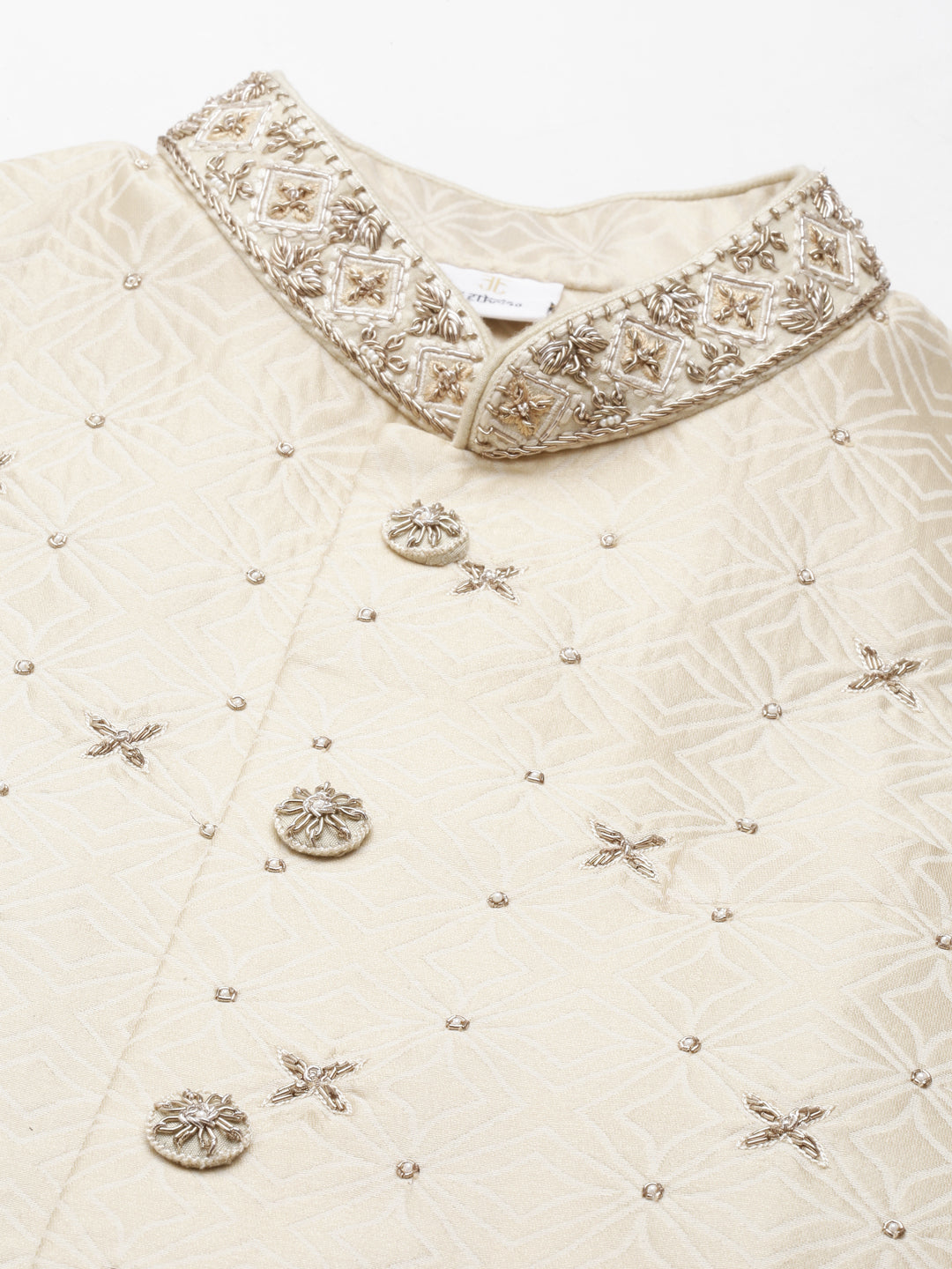 Ivory Gold Jacquard Jacket With Ivory Kurta