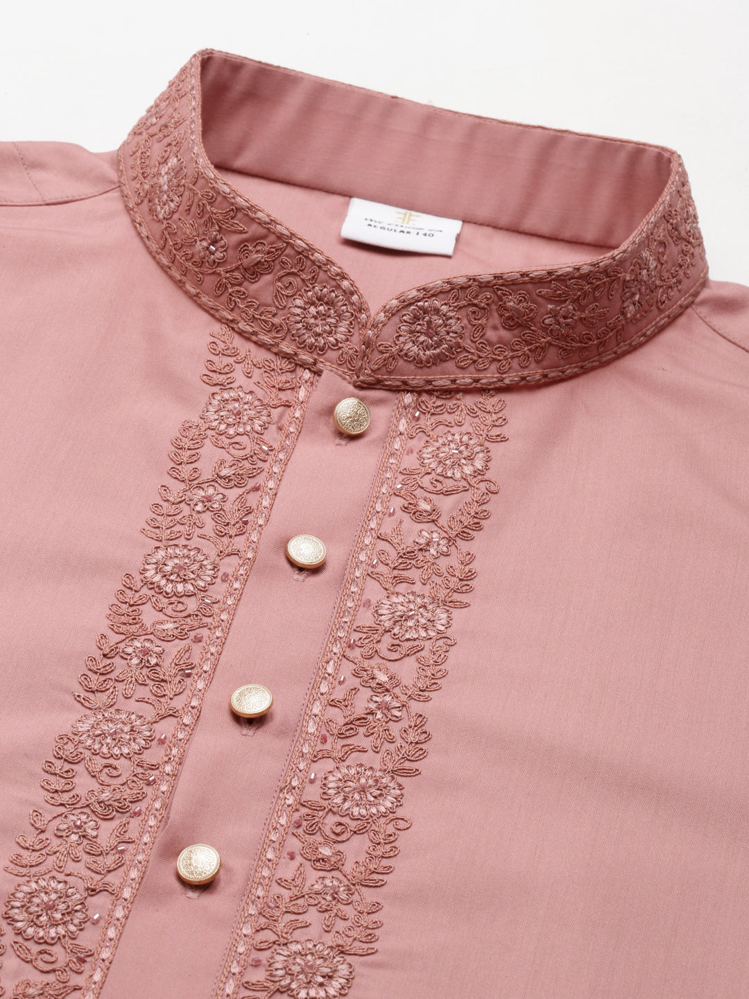 Rose Pink Cotton Dori Embroidered Kurta Set