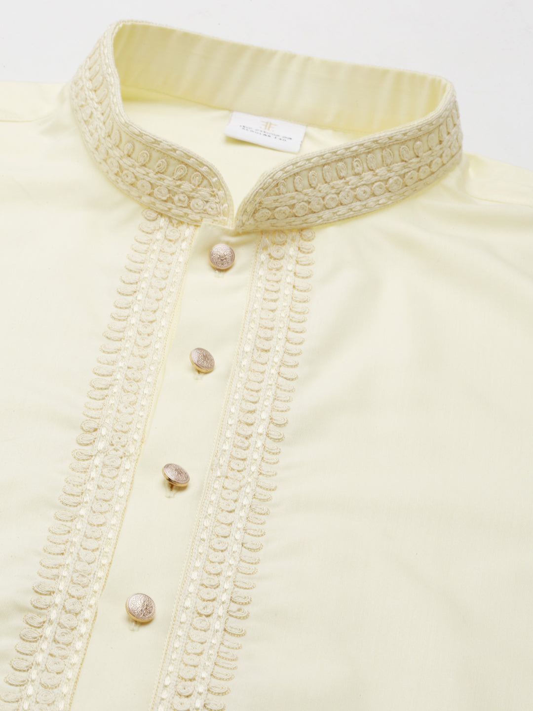 Lemon Cotton Dori Embroidery Kurta Set