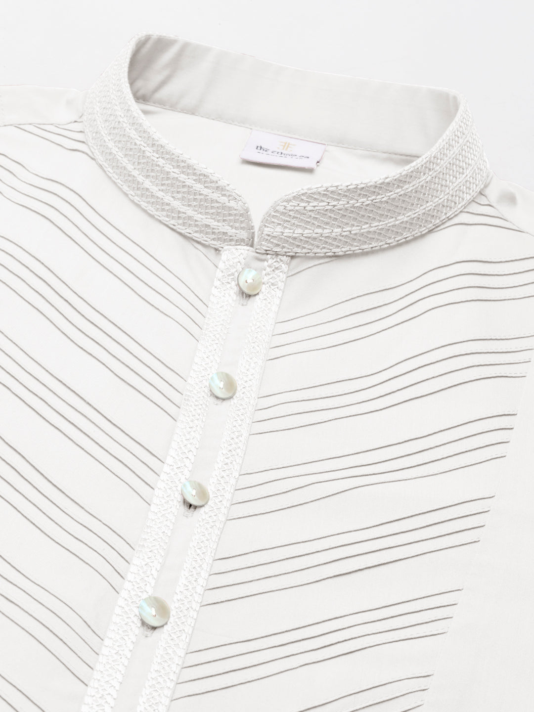 Off White Pleated Cotton Kurta Set