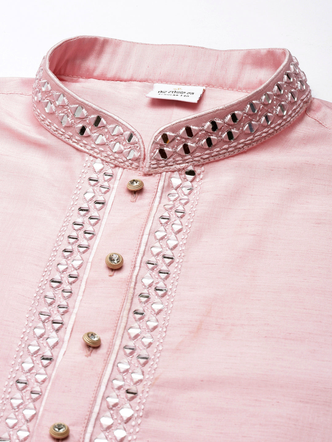 Pink Silk Mirror Embroidered Kurta Set