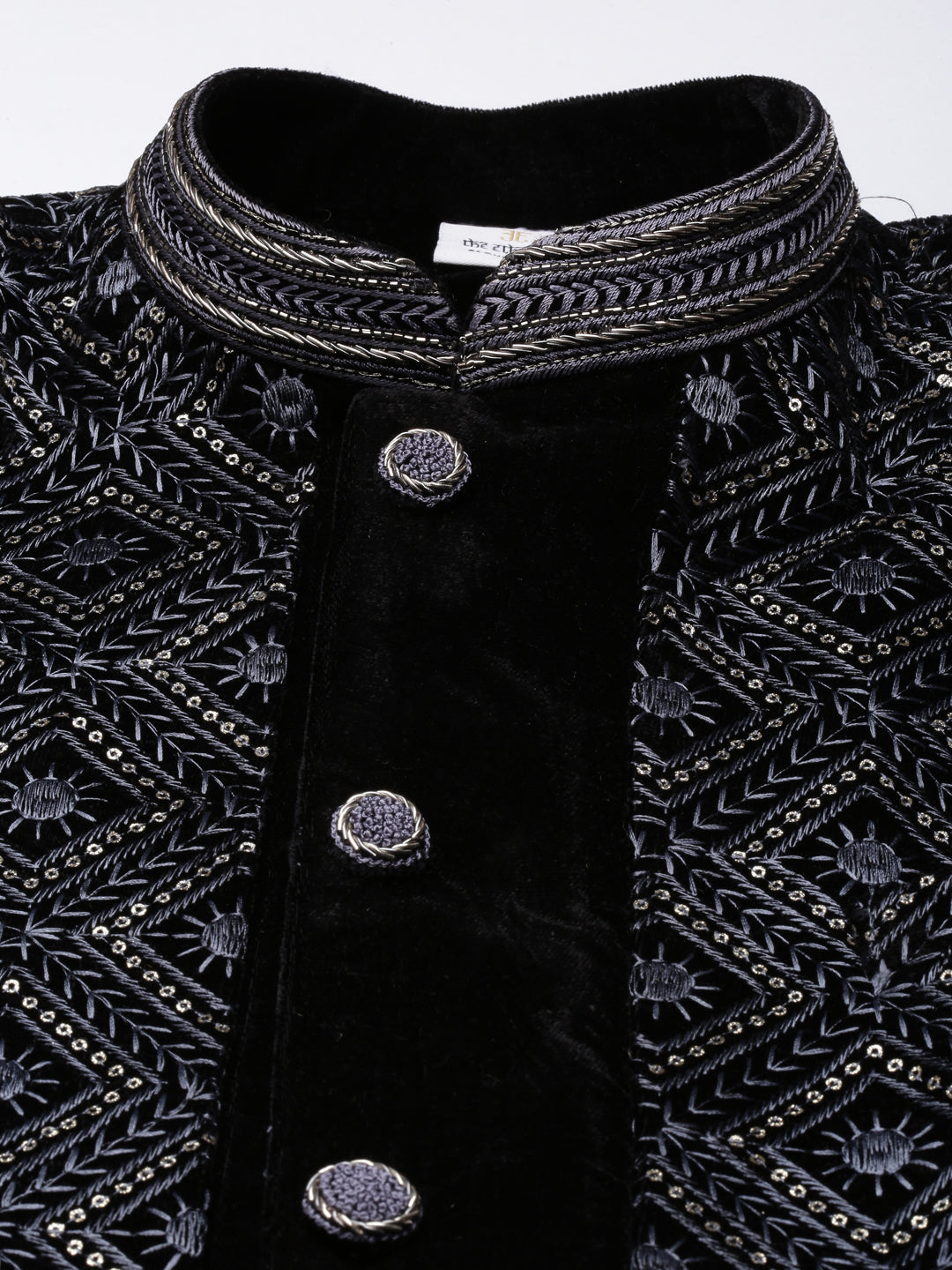 Black Velvet Embroidered Layered Indowestern