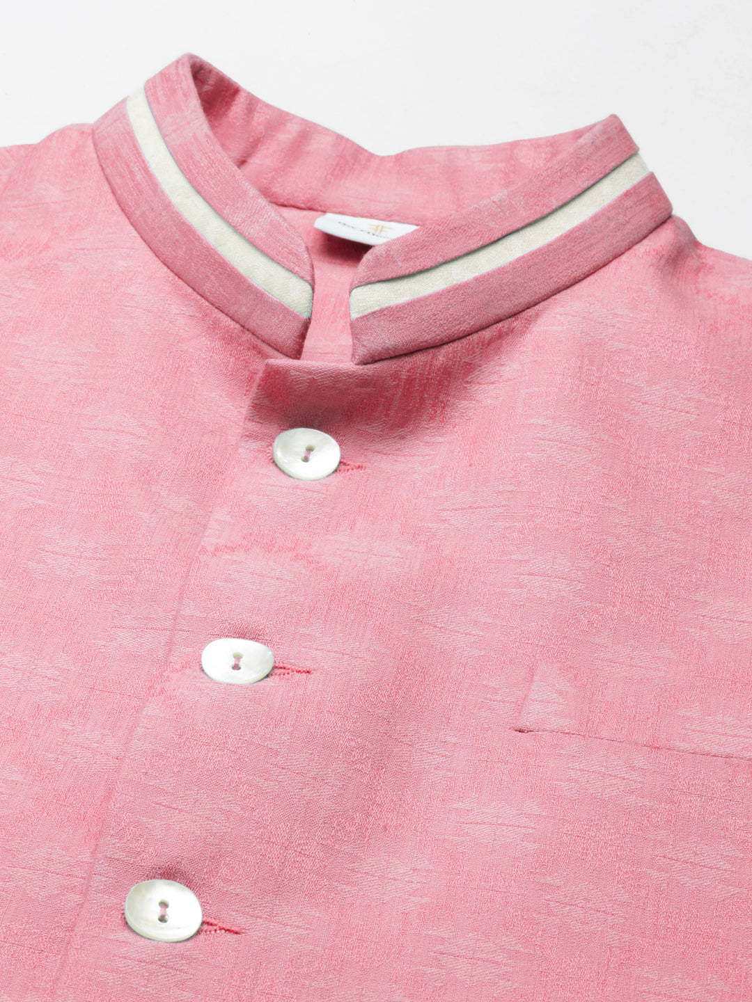 Pink Cotton Jacquard Jacket Kurta Set