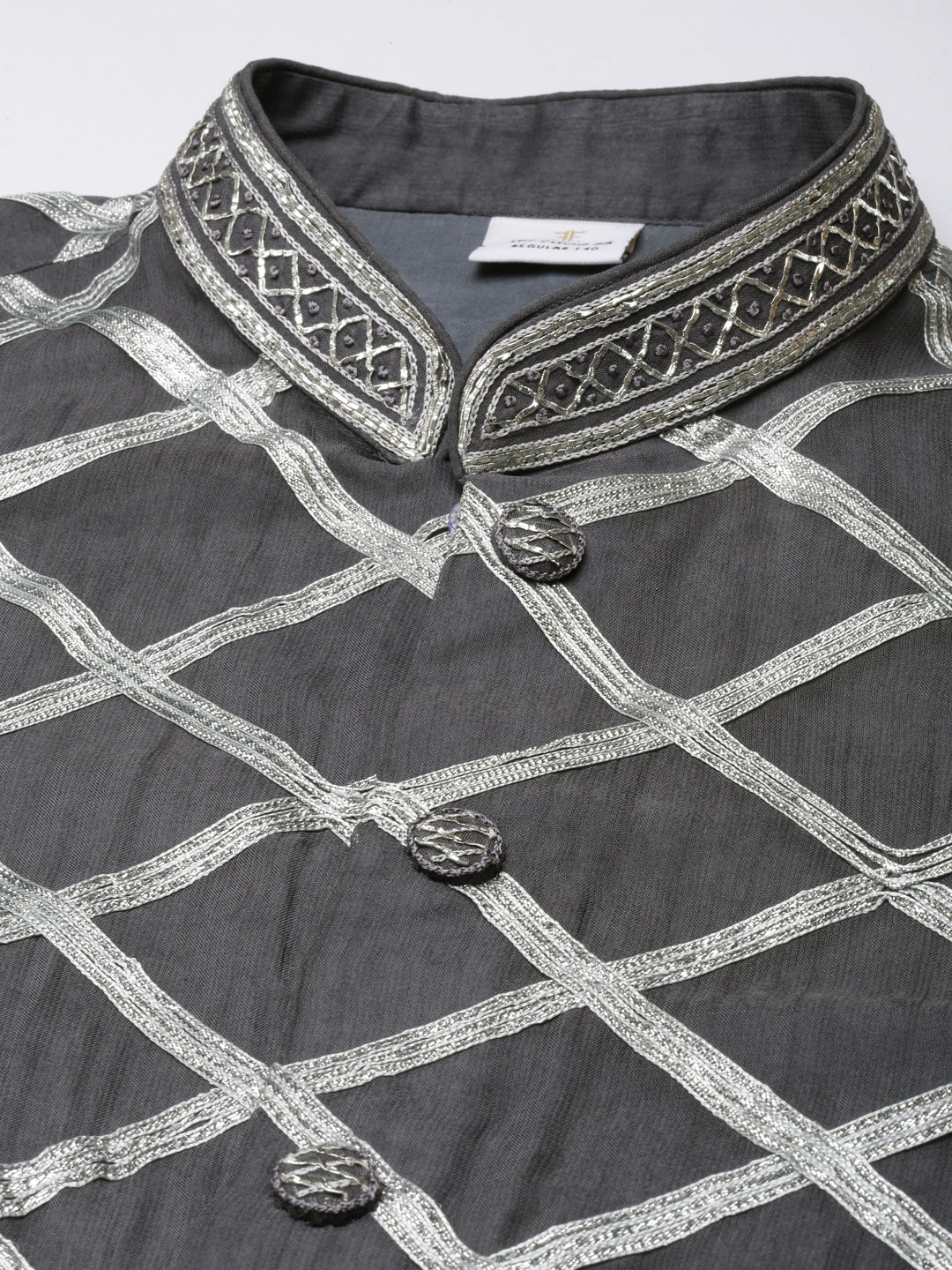 Grey Gota Embroidery Kurta Set
