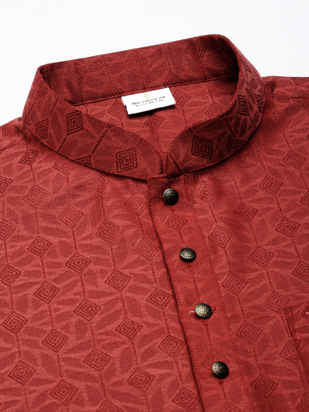 Rust cotton Jacquard Short Kurta