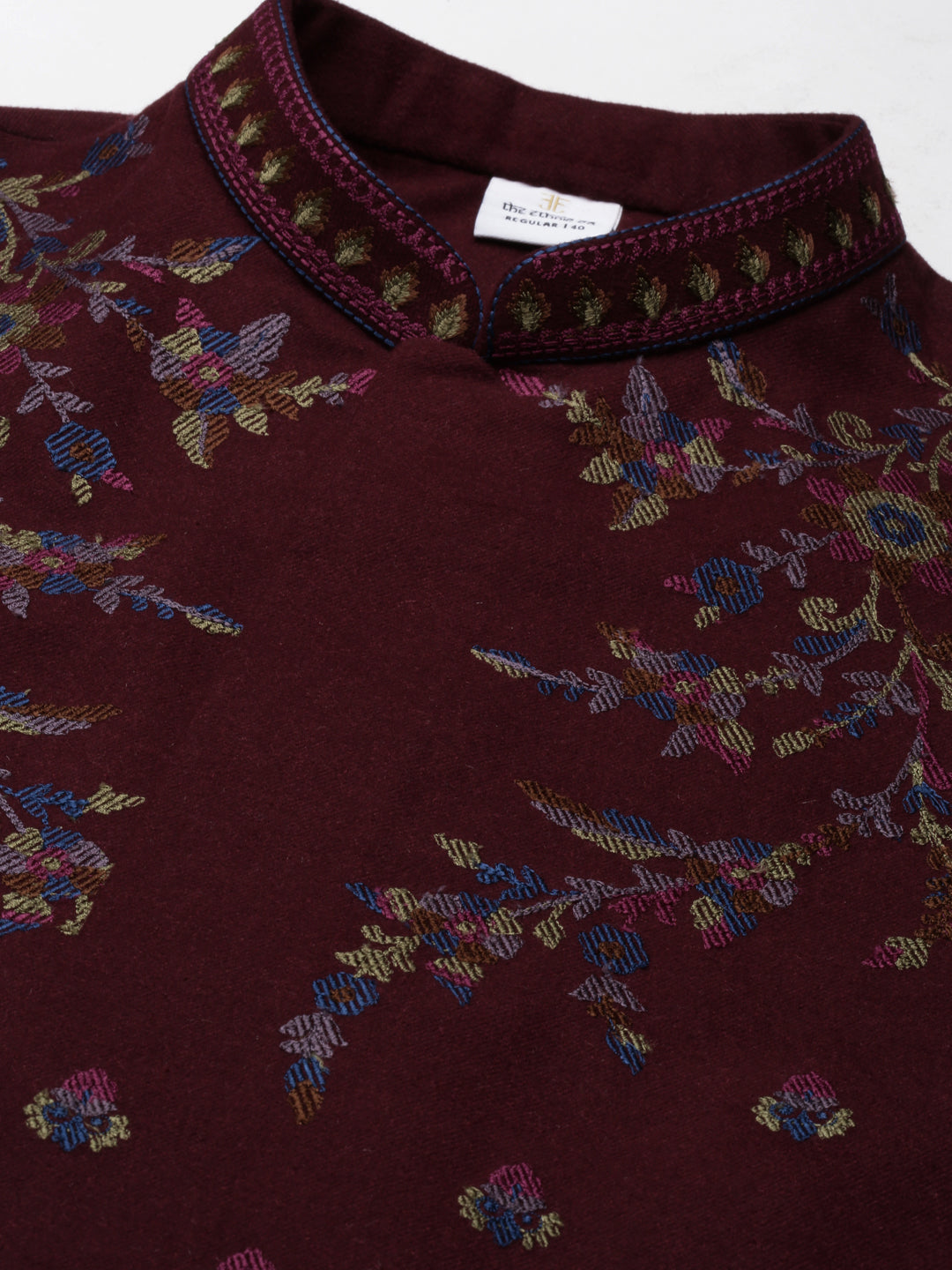 Maroon Pashmina embroidery Jacket With Navy kurta set